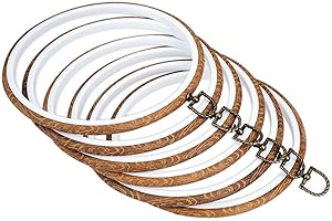 6 Pieces Embroidery Hoop Frame, FHDUSRYO 8 inch Imitated Wood Embroidery Display Frame Circle, Cross Stitch Hoop Ring, Round 