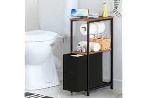 Toilet Paper Holder Stand Freestanding Bathroom Storage Cabinet for Small Spaces, Slim Toilet Storage Cabinet with Towel Rack