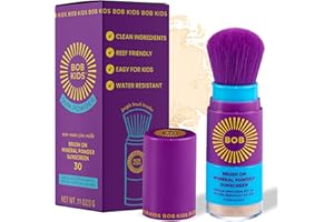 BRUSH ON BLOCK BOB KIDS SPF 30 Brush On Mineral Powder Sunscreen, Broad Spectrum Protection, Water Resistant 80 Mins, Fragrance Free, Easy to Apply for Kids & Babies, Mfg in USA