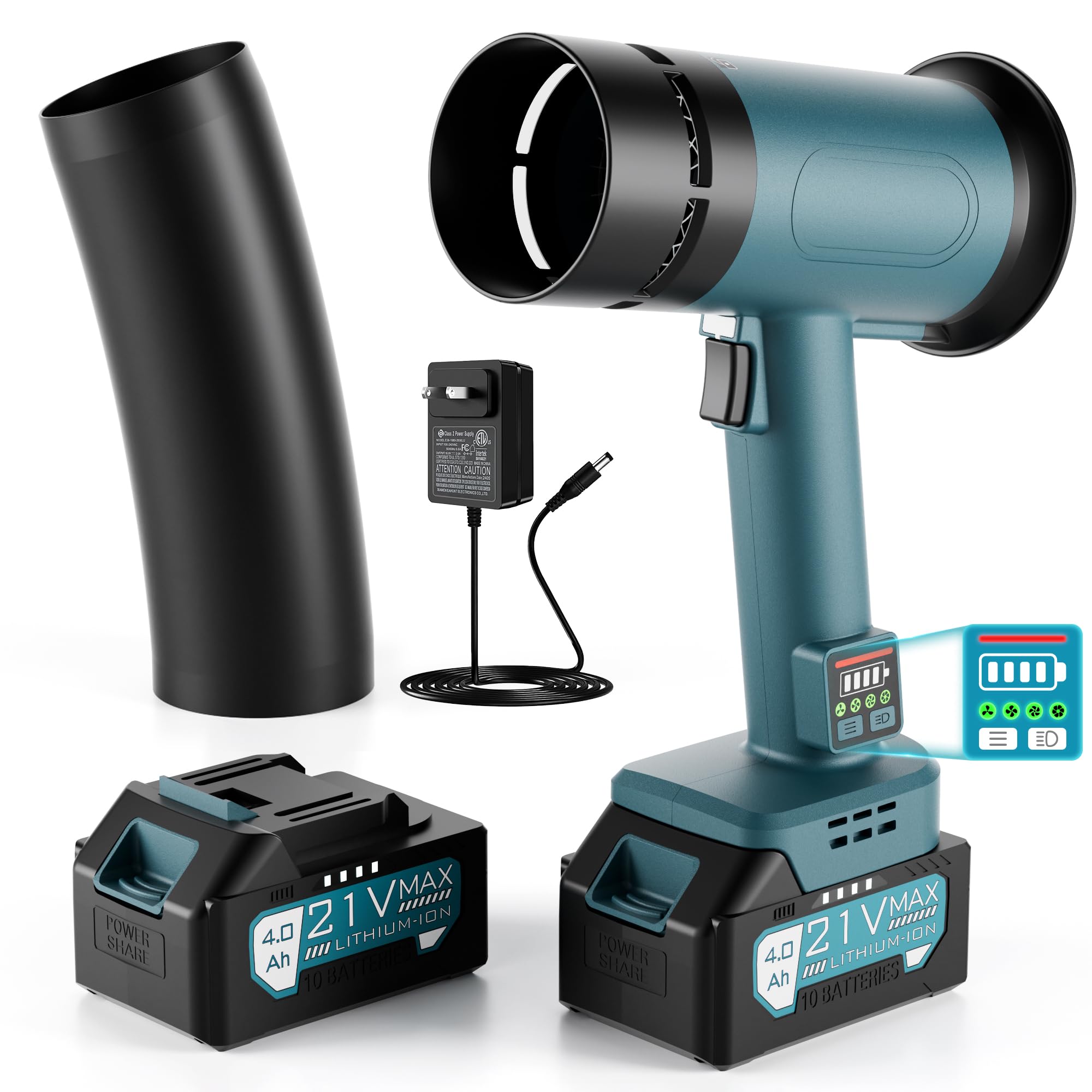 Photo 1 of Oley Turbo Dryer Blower for Car, 670CFM, 4Lb Thrust Car Dryer Air Blower with 2 Extended Tube & LED, 4.0Ah Battery and Charger, Super Electric Leaf Blower for Car/Lawn/Garage/Patio/Yard/Snow Removal