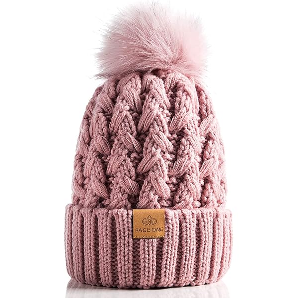 C.C Beanie Women's Thick Cable Knit Faux Fuzzy Fur Pom Lattice