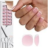 BTArtboxnails White French Tip Press On Nails, Super Short Nails, 160Pcs | XCOATTIPS Squoval Gel Tips, Up to 4 Weeks of Wear, 10-Minute Application, Natural Salon Look, Pink Base, 16 Sizes