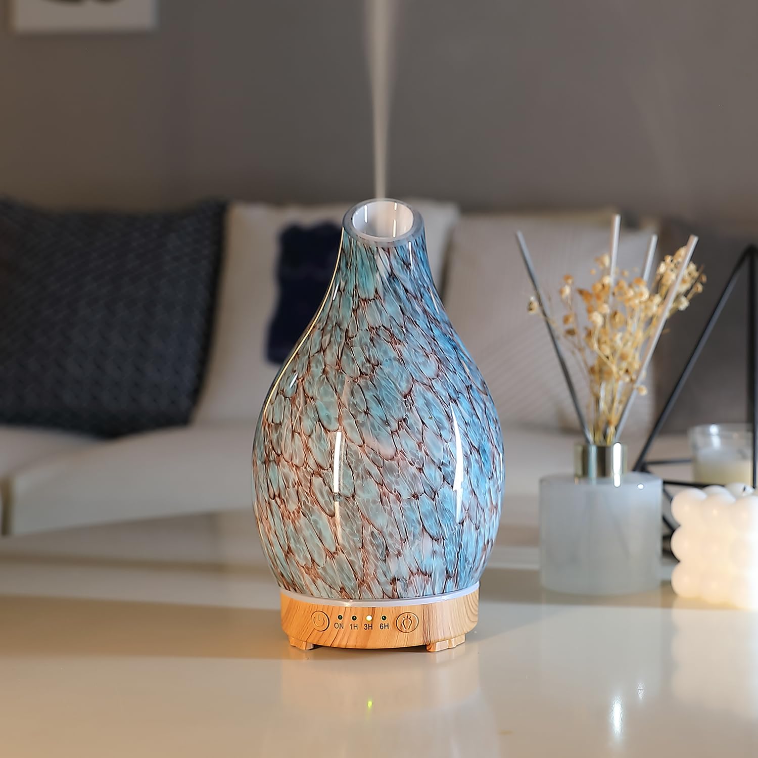 Aromatherapy Essential Oil Diffuser, 160ml Art Glass Ultrasonic Cool ...