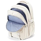 Waterproof Aesthetic Backpack For School, Cute High School Bookbag For Teen Girls Boys, Lightweight Casual Daypack Backpack For Women Men, College Backpack With Lots Of Pockets(Beige)