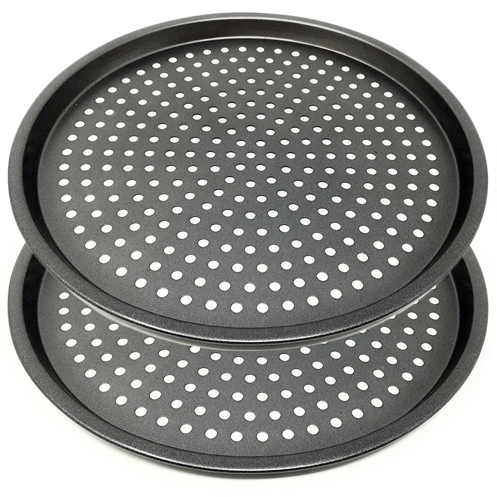 LS Kitchen - Pizza Tray for Oven - Pizza Baking Tray - Round Oven Tray - Pizza Baking Tray for Oven - Carbon Steel Bake Pizza Tray - Round Pizza Pan Baking Tray - Set of 2 - Crusty Pizza Tray - 29 cm