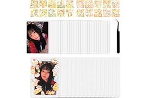 Baskiss Photocard Holders and Sticker Deco Kit, 15 Hard Toploaders, 50 Ultra Thick Sleeves and Stickers Idol Ablum Photo Clear Protector Kpop Photocards Polaroids Photos (Little Bear Playground)