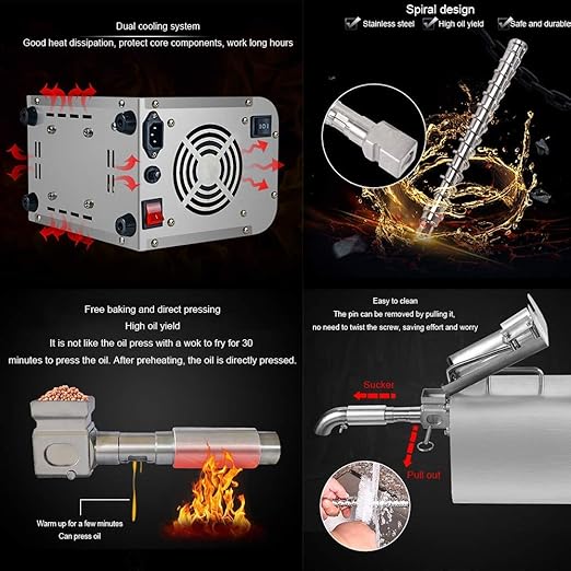 SEAAN Máquina eléctrica de la Prensa de Aceite Prensa Caliente de 500 vatios Extractor automático del Extractor del Olivo Máquina de la Prensa de Aceite del Acero Inoxidable del Grado Comercial, CE: