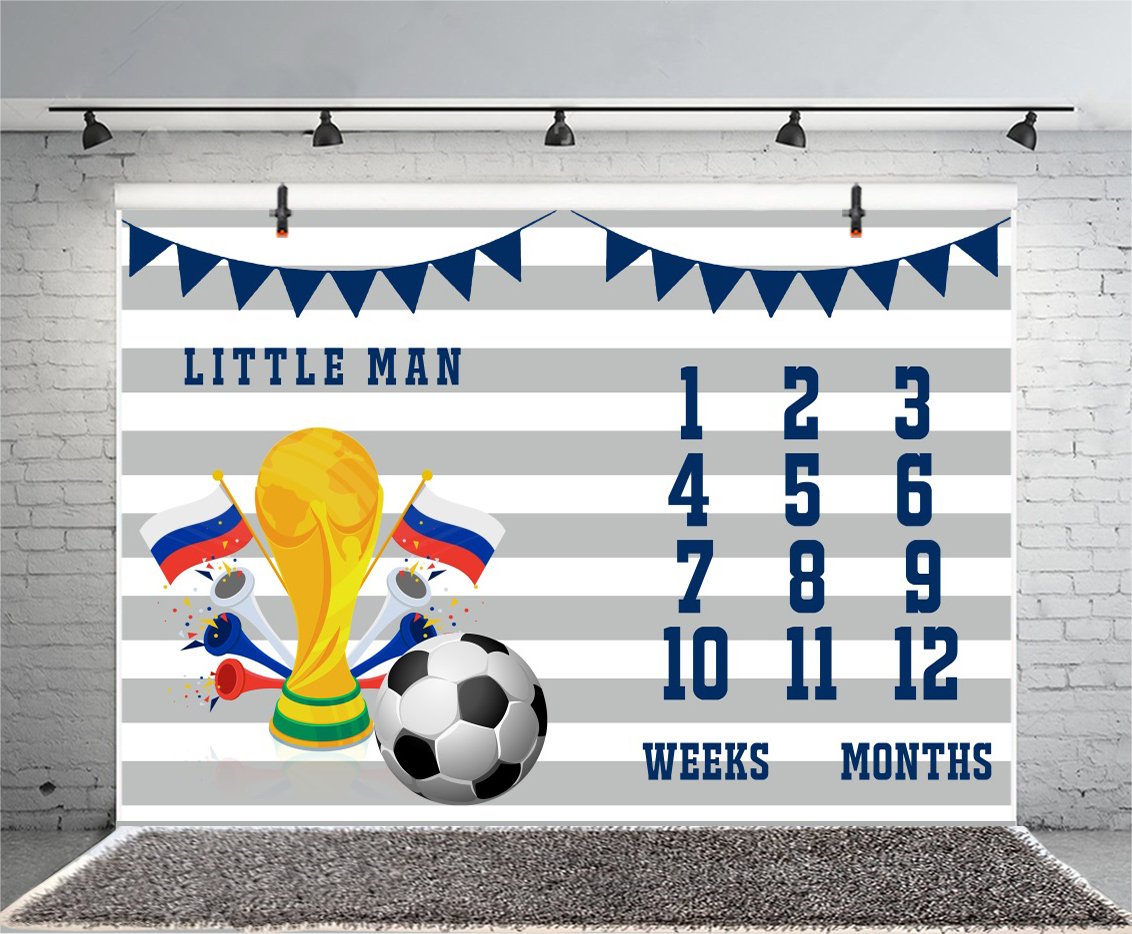 買取り実績 Boys赤ちゃんマイルストーン写真背景サッカースポーツテーマグレーホワイトストライプの写真家の背景 5ft X 7 Lfeey B07d5dsc5s バックペーパー背景布 Courses Ansys Com