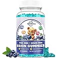 with Calcium, Zinc, Kids Multivitamin with Iron Gummies - Immune Support, Blood Builder & Energy Support for Iron Deficiency, Anemia, Vegan - 60 Gummies Blueberry Flavor