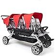 Gaggle by Foundations Jamboree 6 Seat Multi-Child Stroller with UV Blocking Canopies | Reclining Seats | 5-Point Safety Harness | Compact Fold for Daycares, Parks & Travel | Red