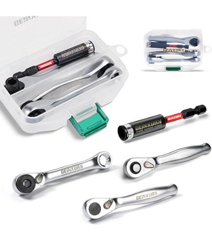 Neiko 03002A Stubby Ratchet, 1/4 Inch Ratchet Wrench And Bit Driver, 108-Tooth Reversible Ratchet, 3.3 Degree, Mini 1/4 Ratchet Drive, Oval Head Wrench, CR -V Steel Quarter Inch Small Ratchet Wrench