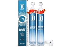 Dongyu 5% Caffeine Eye Serum and Under Eye Roller Cream for Dark Circles and Puffiness, Caffeine Eye Cream with 360° Massage Ball Reduce Wrinkles and Fine Lines, Bags under eyes 2Pack