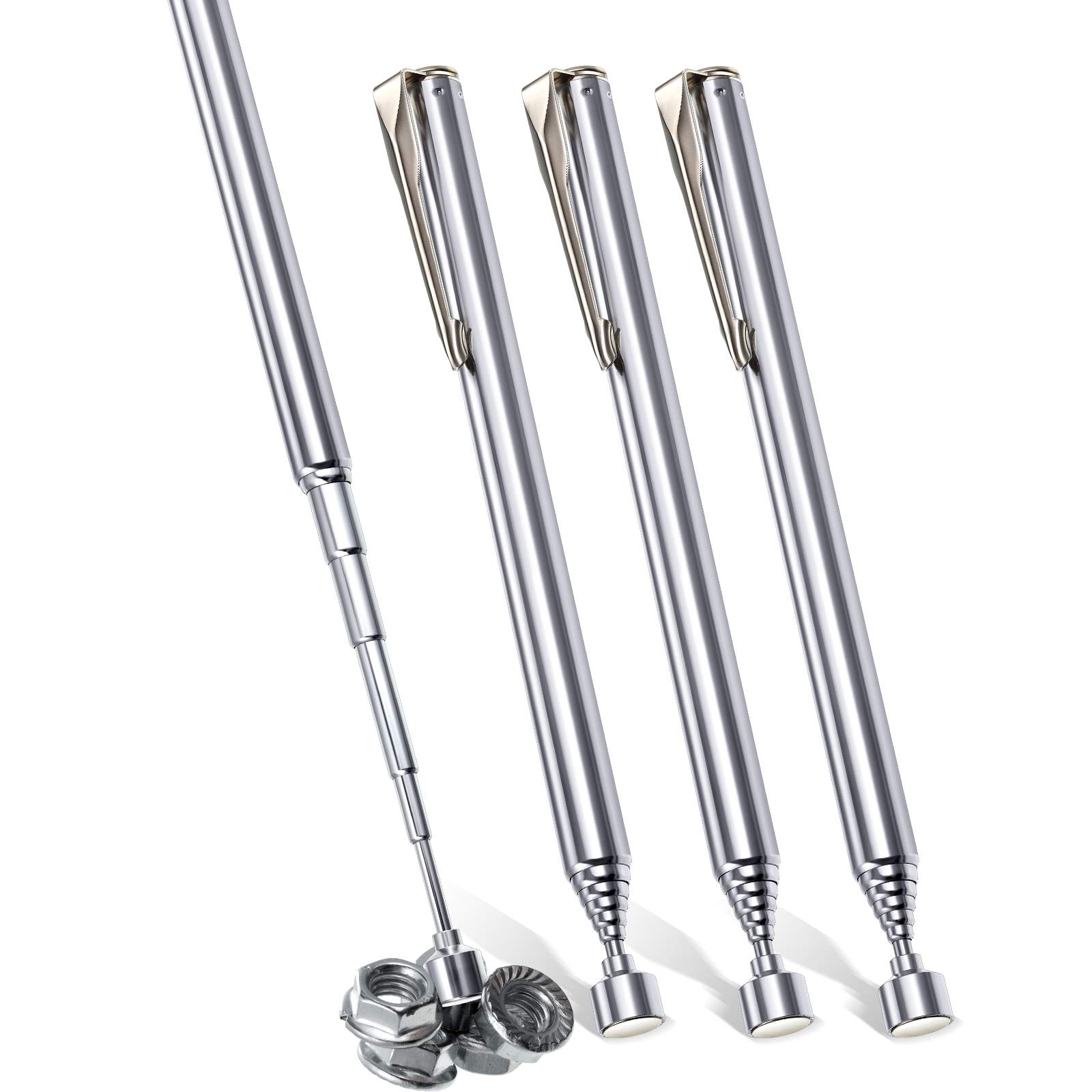 Photo 1 of Patelai 4 Pieces Telescoping Magnetic Pick up Tool Grabbers Reacher Tools with Pocket Clip 25 Inch Telescopic Retrieving Magnet Gift for Man, Father, Mechanic, Handyman, Husband (Silver)
