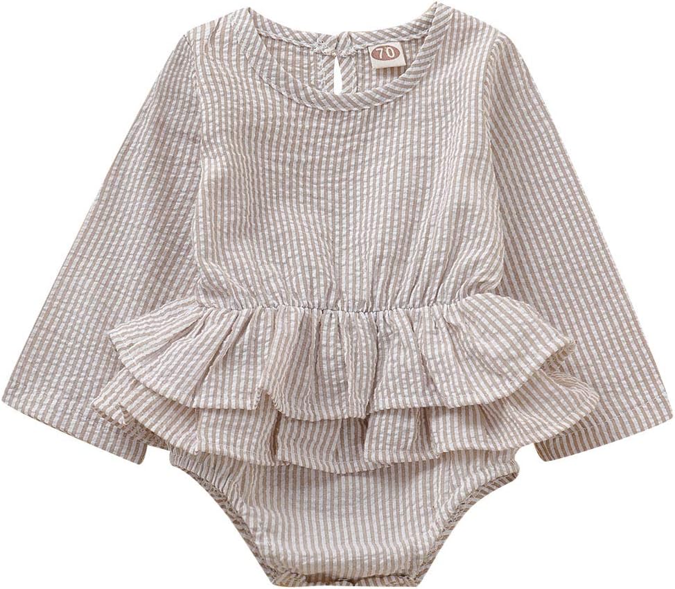 Yoawdats Newborn Baby Girl Romper Cotton Linen Bodysuits Ruffle Sleeve Summer Jumpsuit Outfits Clothes