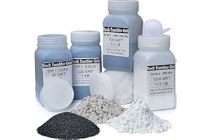 HDONGANY 4 LBS Refill Rock Tumbler Grit Set - Includes 3 LBS 4 Step Polishing Grits + 1 LB 3/16" X 3/8" Ceramic Filler Media, Compatible with Any Brand Rock Tumbler
