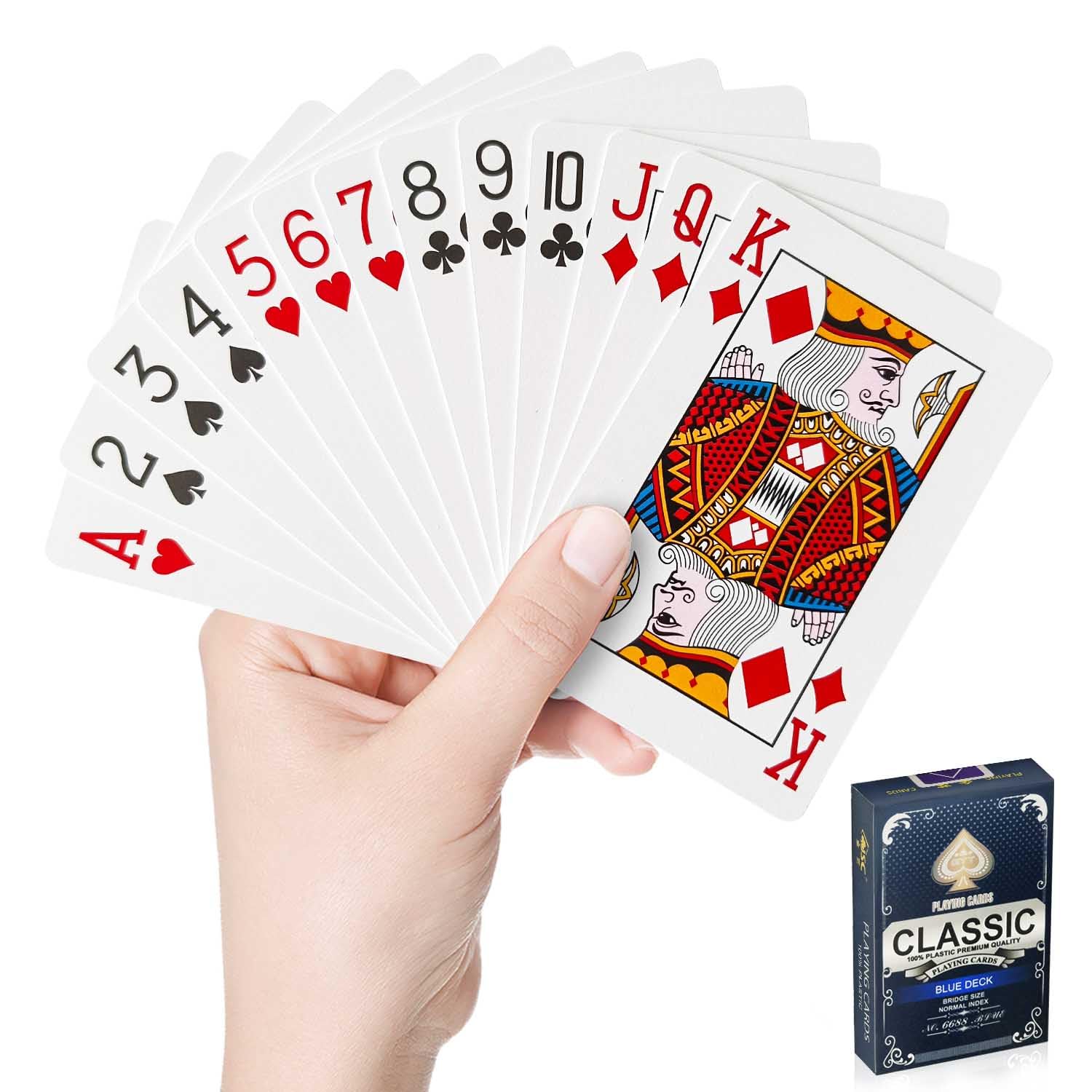 Wugauwor Waterproof Playing Cards, Premium Plastic Playing Cards, Deck of Poker Cards for Camping Games, Standard Index Card for Blackjack Canasta Bridge Card Games, 1 Deck, Blue