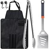 5-Piece Grill Tools Set, BBQ Grilling Accessories with Spatula, Tongs, Portable Grill Utensils Set with Hooks & Storage Apron, Stainless Steel Grilling Tools Kit, Gifts for Men Dad