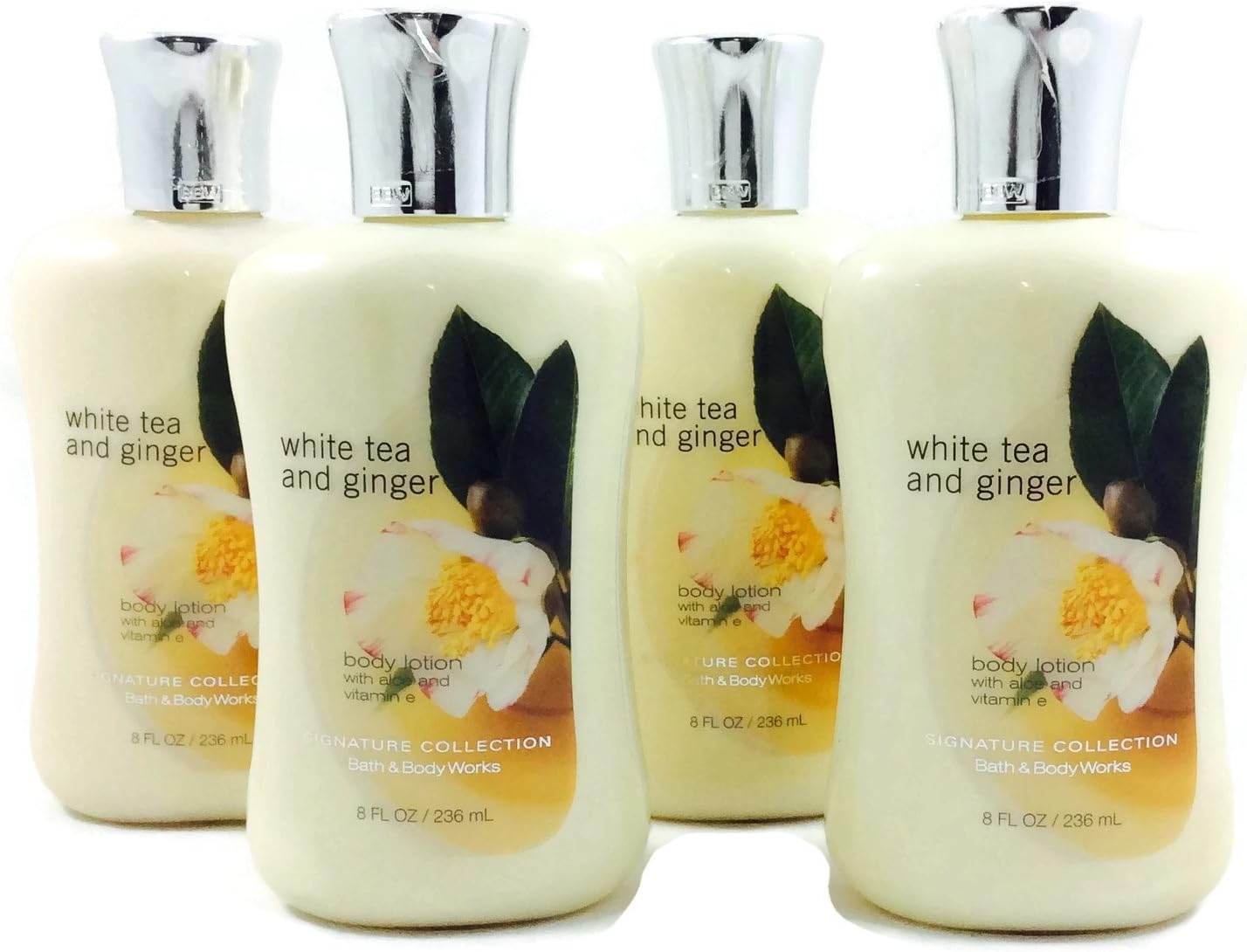 Bath & Body Works Pleasures Collection White Tea and Ginger Body Lotion 8.0 Oz - Lot of 4