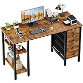 Lufeiya 47 inch Desk with 4 Drawers & Storage Shelves, Writing Work Study Computer Desk for Home Office Bedroom, Modern Simple Student PC Desks Table, Rustic Brown