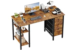 Lufeiya 47 inch Desk with 4 Drawers & Storage Shelves, Writing Work Study Computer Desk for Home Office Bedroom, Modern Simple Student PC Desks Table, Rustic Brown