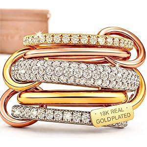 Vyer Loven Spinelli 18K Gold Plated Stackable Rings for Women Non Tarnish, 5A Cubic Zirconia Interlocking Ring, Chunky Rings,