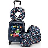HONEY JOY Kids Luggage Set, 16 Inch Rocket Toddler Luggage, Neck Pillow, Airplane Approved, 5 Piece Spinner Travel Luggage fo