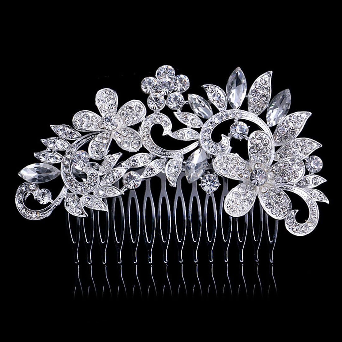 Dooppa Hair Comb Bridal Wedding Flower Rhinestones Women Hair Comb