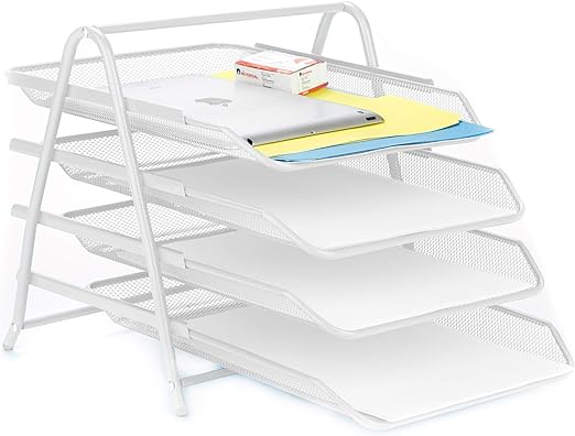 Amazon Com Mind Reader 4tpaper Wht 4 Tier Letter Tray Pull Out