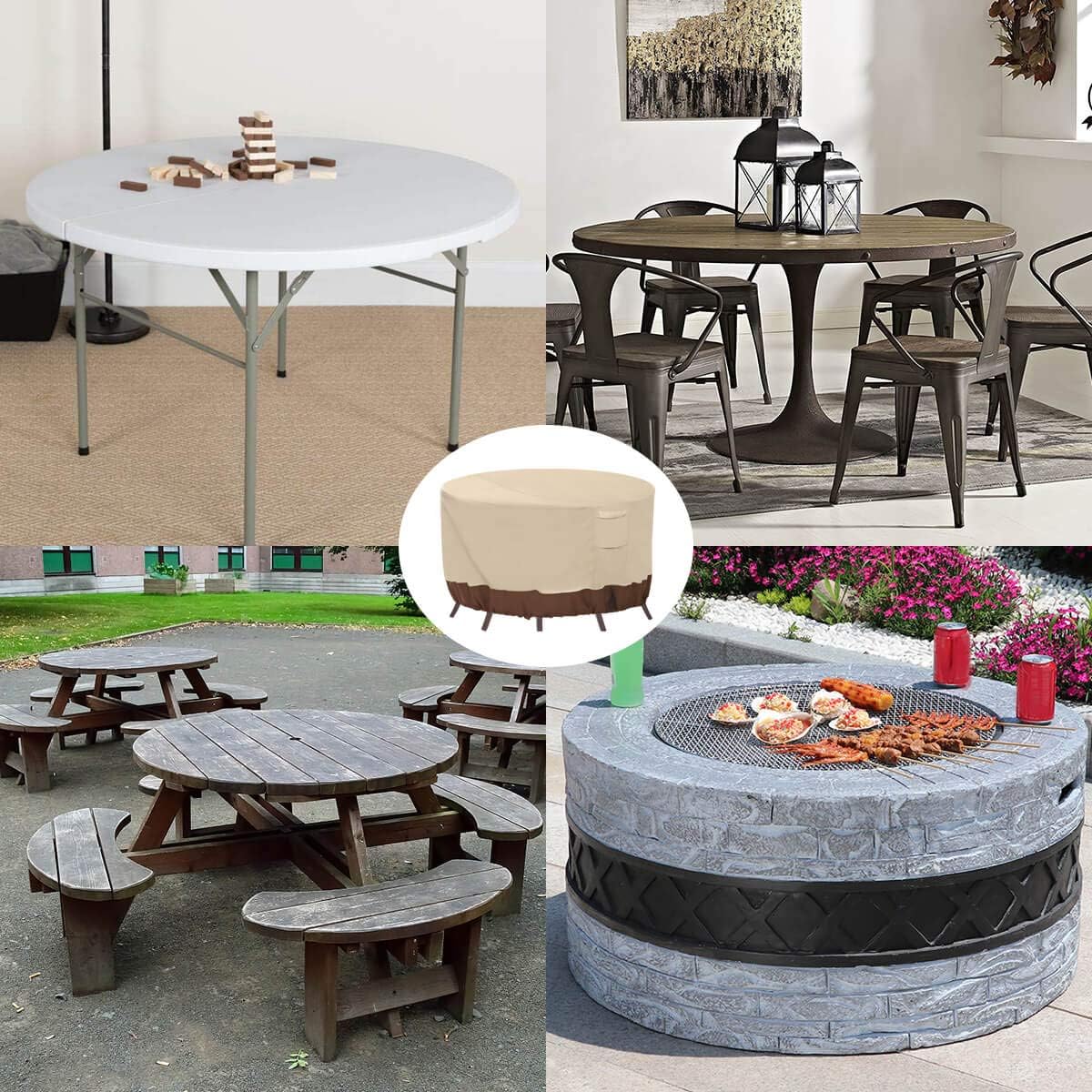 Vailge Round Patio Furniture Covers, 100% Waterproof Outdoor Table Chair Set Covers, Anti-Fading Cover for Outdoor Furniture Set, UV Resistant, 62" DIAx28 H,Beige & Brown: Kitchen & Dining