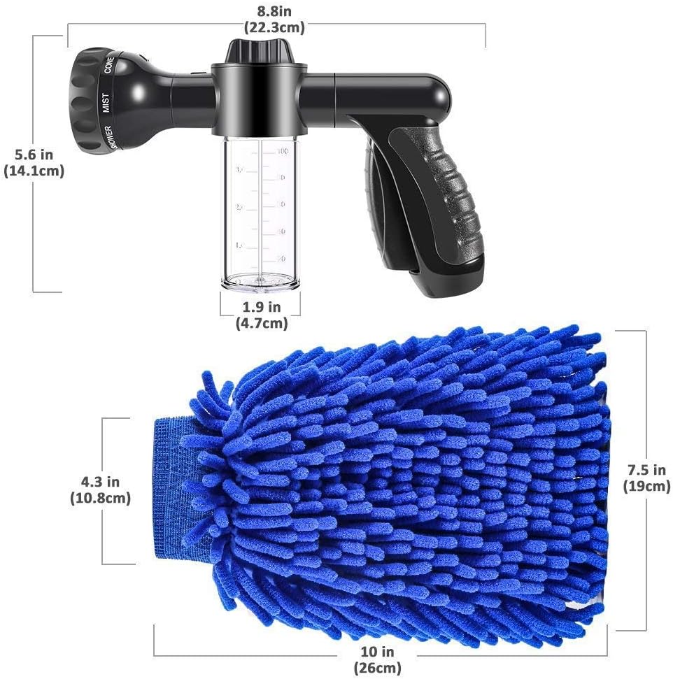 Garden Hose Nozzle, High Pressure Hose Spray Nozzle 8 Way Spray Pattern with 3.5oz/100cc Soap Dispenser Bottle Snow Foam Gun for Watering Plants, Lawn, Patio, Car Wash, Cleaning，Showering Pet : Garden & Outdoor