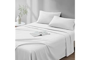Comfort Spaces 100% Cotton Sheet Set Breathable, Lightweight, Soft with 12" Elastic Pocket Fits up to 14" Mattress, All Season Cozy Bedding, Matching Pillow Case, Twin White 3 Piece