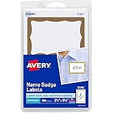 Avery Customizable Name Tags, 2-1/3" x 3-3/8", White with Gold Border, 100 Removable Name Badges (05146)