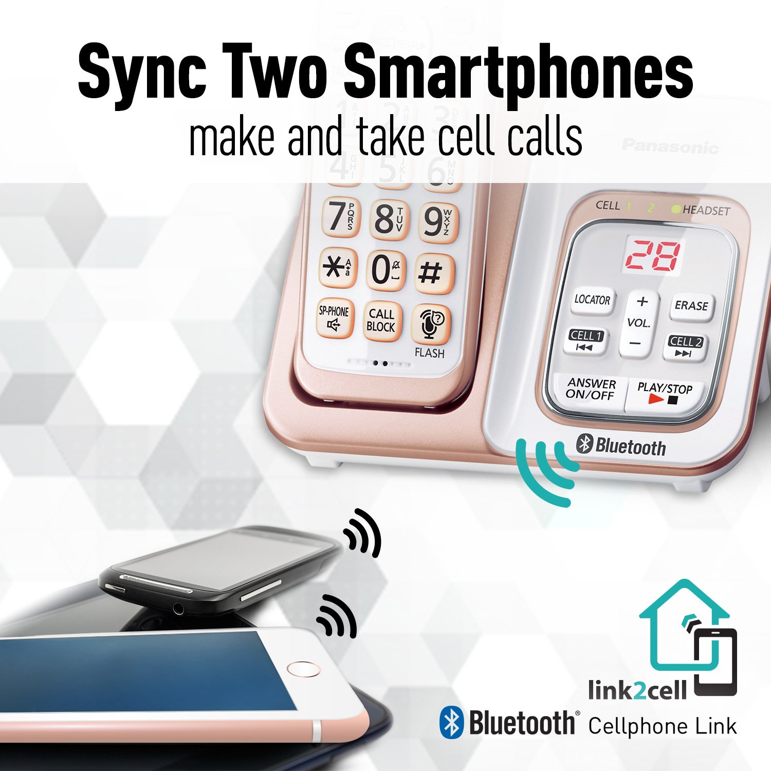 PANASONIC Expandable Cordless Phone System with Link2Cell Bluetooth