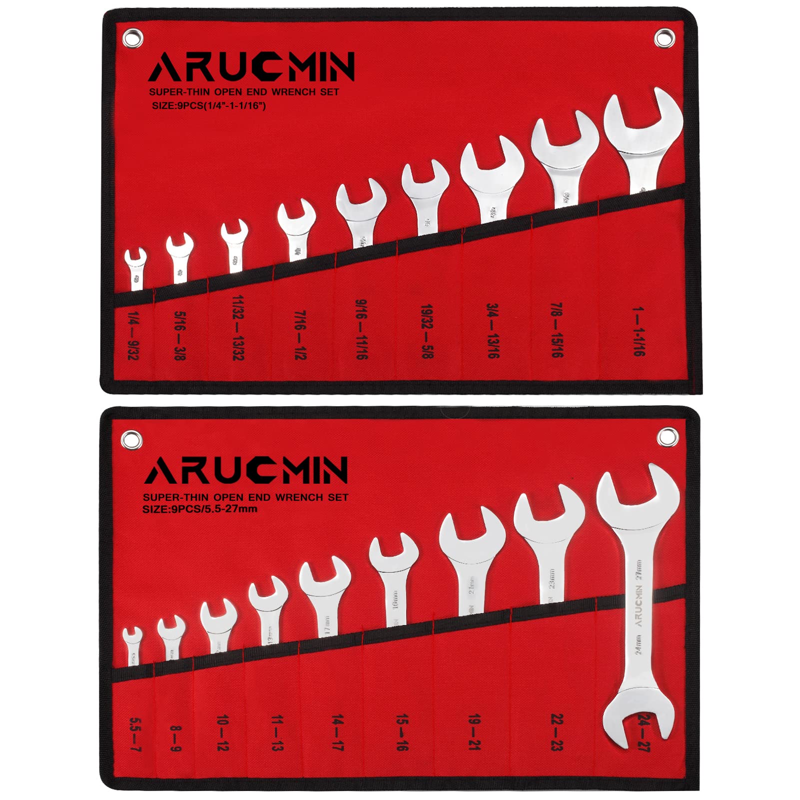 ARUCMIN Super-Thin Open End Wrench Set, 18-Piece