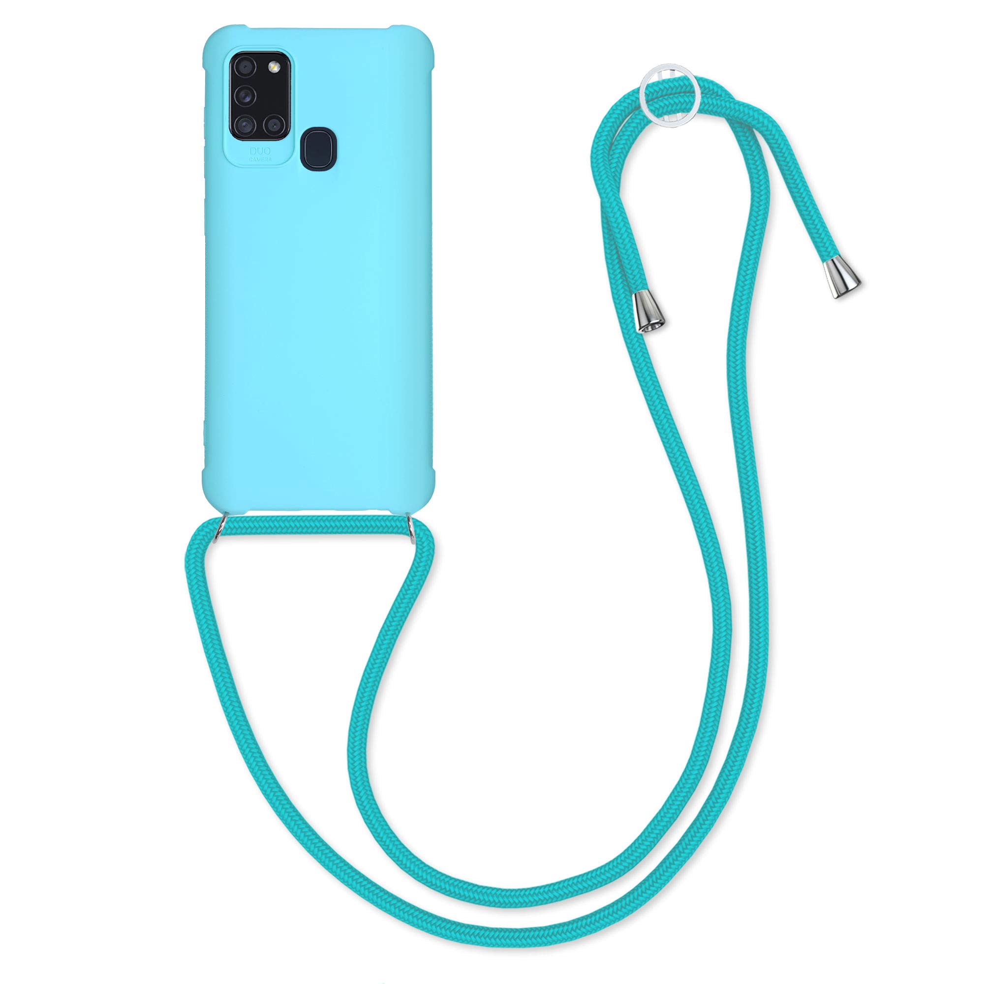 kwmobile Crossbody Case Compatible with Samsung Galaxy A21s Case - TPU Silicone Cover with Strap - Light Blue