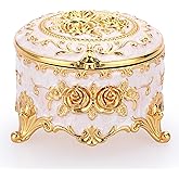 Hipiwe Vintage Round Jewelry Box Small Trinket Storage Organizer Box Gold Metal Chest Ring Case Treasure Box Keepsake Box Earrings Necklace Storage Box Gift for Women, Small