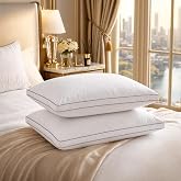 Goose Down Pillows Set of 2, Standard Size Hotel Quality Sleeping Pillows | Premium Goose Down Fill, Soft Sleeping Comfort, Breathable Cotton Cover, Standard Size 2 Pack, Side Back Stomach Sleepers