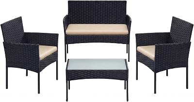 SONGMICS Garden Furniture Set Polyrattan Outdoor Patio Brown Taupe GGF002K01