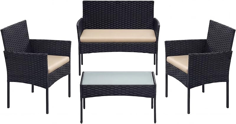 SONGMICS Garden Furniture Set Polyrattan Outdoor Patio Brown Taupe GGF002K01