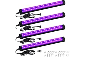 4 Pack Black Light Bar, 10W UV LED Blacklight with 5ft Cord Plug Switch, Black Lights for Glow Party, Portable UV Strip Light