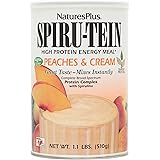 NaturesPlus SPIRU-TEIN Shake - Peaches & Cream Flavor - 1.1 lbs, Spirulina Protein Powder - Plant Based Meal Replacement, Vit