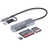 StarTech SD microSD CompactFlash Card Reader USB-C USB-A (FCREADMICRO3V2) | USB 3.0 5Gbps, Multi-media, 3 slots simultaneous read/write, 30cm cable, USB-A adapter incl, No drivers