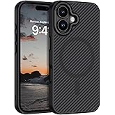 YINLAI Case for iPhone 16, iPhone 16 Phone Case Magnetic [Compatible with Magsafe] Carbon Fiber Support Wireless Charging Men Women Slim Metal Lens Frame+Buttons Shockproof Protective Cover, Black