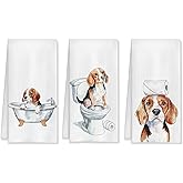 HUGANE Funny Beagle Bathroom Hand Towels Set of 3, Beagle Decor Hand Towels for Bathroom, Beagle Gifts for Women Men, Gifts for Beagle Lovers, Kids Bathroom Decor, Dog Bathroom Decor, 16x24 Inch