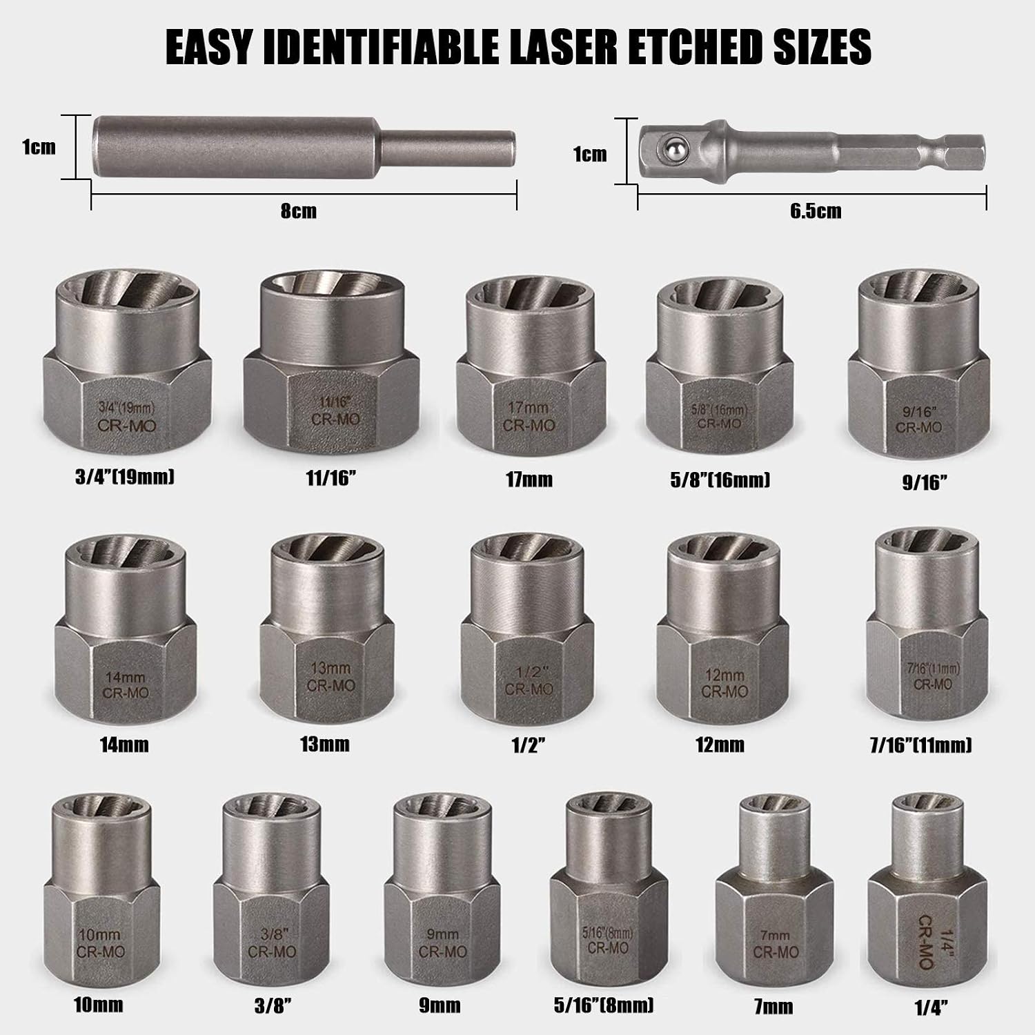 TOPEC 18-Piece Bolt Extractor Set, Rounded Bolt Remover Tool, Impact Bolt & Nut Extractor Set, 3/8" Drive Bolt Extractor Kit - Image 3