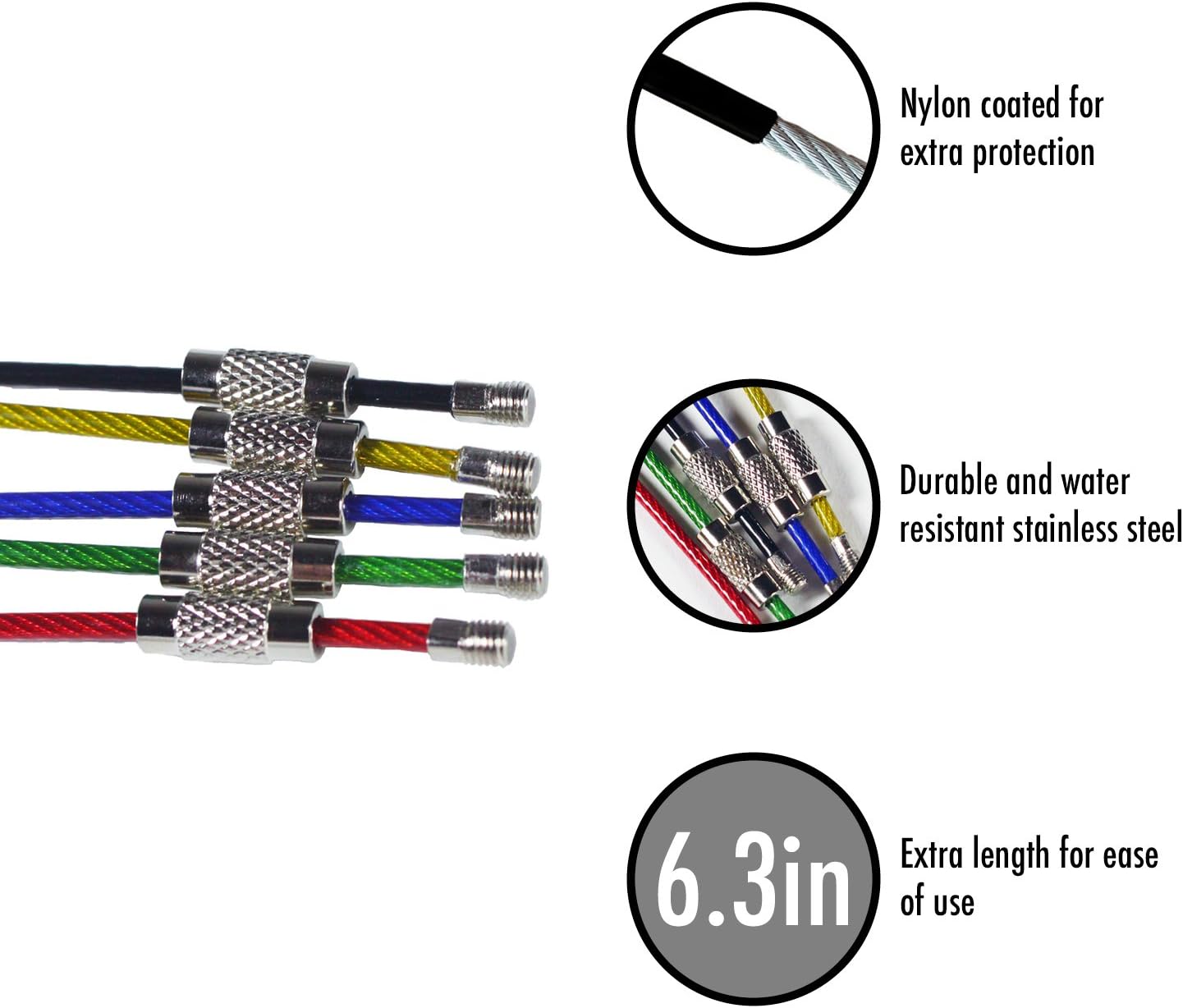 20pack Colored Nylon Coated Stainless Steel Wire Keychains 2mm 6.3 Inches Aircraft Cable Key Ring Loops for Hanging Luggage Tags or ID Tags (Assorted 20 Pack) at  Men’s Clothing store
