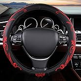 Red Embroidery Butterfly Car Steering Wheel Cover,14.5-15 Inch Universal Leather Covers Breathable Anti-Slip Odorless Steering Wheels Accessories for Men Women