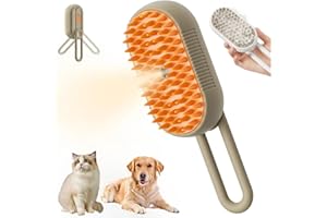 KOUJUT 4 in 1 Cat Steam Brush for Shedding, Cat Brush with Steam, Pet Groomer Comb for Massage, Cleaning, Shedding & Combing, Hair Removal Comb for Cats Dogs (Khaki, For short hair)