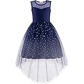 Arshiner Girls Dresses Formal Party Wedding Tulle Sleeveless Contrast Mesh High Low Dress with Belt
