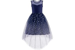 Arshiner Girls Dresses Formal Party Wedding Tulle Sleeveless Contrast Mesh High Low Dress with Belt